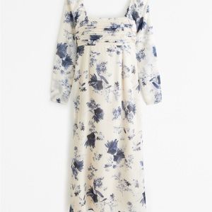 Abercrombie Emerson chiffon long sleeve midi in blue floral. Once worn!